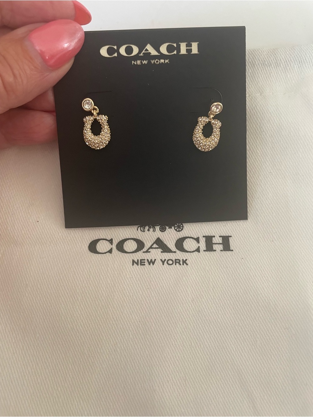 COACH Gold Crystal Pavé Open Oval Drop Earrings - Picture 1 of 5